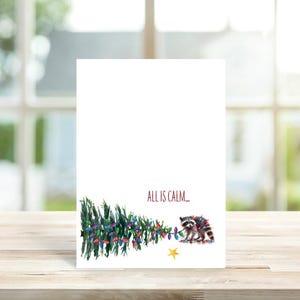 Cartes de Noël raton laveur, jeu de cartes pour les fêtes, raton laveur, cartes de Noël rigolotes, cartes de Noël, aquarelle, cartes de Noël, fait main
