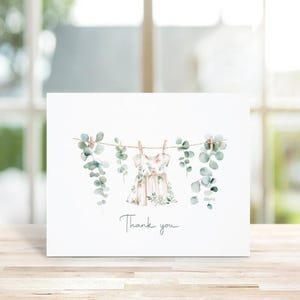Cartes De Remerciement Bébé, Cartes De Remerciement Petite Fille, Cartes De Remerciement Baby Shower, Faire-Part De Naissance, Fille, Nouveau Bébé, Corde À Linge, Aquarelle