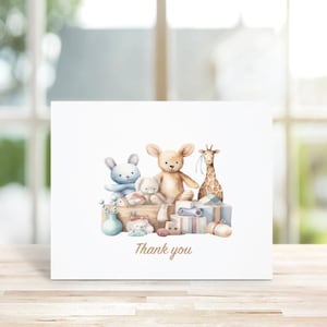 Cartes de remerciement pour baby shower, neutre entre les sexes, coffre à jouets, merci de bébé, bébé bohème, mots de remerciement bébé, cartes de remerciement bébé, fille, garçon