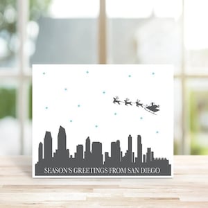 Christmas Cards, Holiday Cards, San Diego, Santa, Skyline, City, Silhouettes, Reindeer, Handmade, California