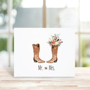 Cartes de remerciement pour mariage, Mariage champêtre, Cartes de remerciement, Bottes de Cowboy, Aquarelle, Nouveaux mariés, Cartes de remerciement