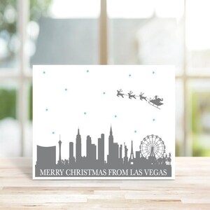 Christmas Cards, Las Vegas Christmas Cards, Holiday Cards, Santa, Las Vegas, Skyline, City, Silhouettes, Reindeer,Handmade