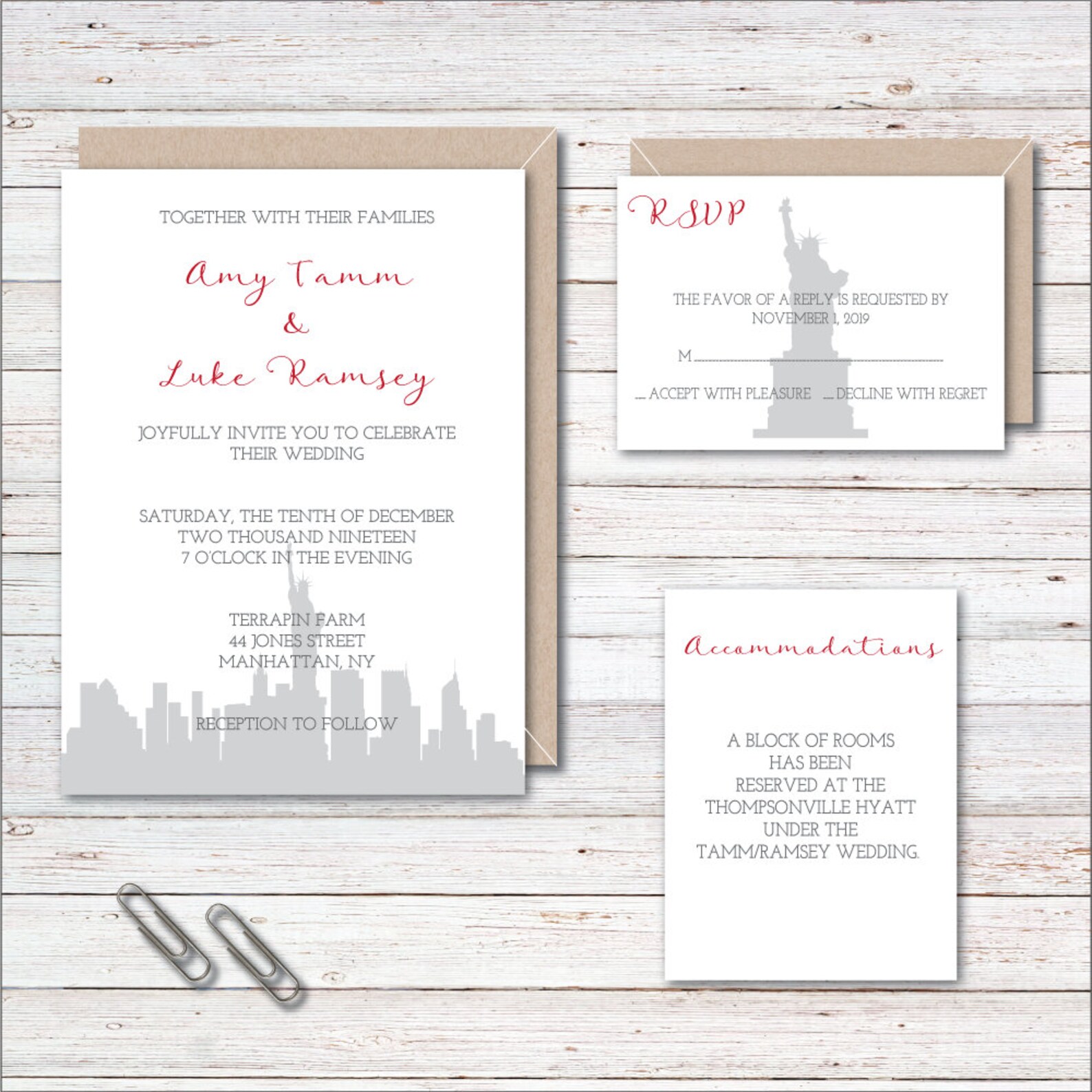 Wedding Invitations New York City NYC Wedding Heart Wedding Etsy