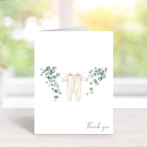 Baby Shower Thank You Cards, Baby Announcement Cards, New Baby Cards, Baby,  Clothesline, Baby Shower, Boho, Gender Neutral