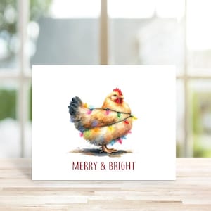 Cartes de Noël, ferme, poulet, coq, cadeaux de Noël, cartes de vœux, jeu de cartes de Noël, fait main, aquarelle, animaux de la ferme