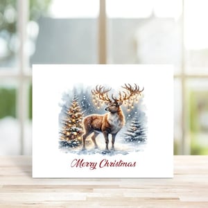 Deer Christmas Cards, Reindeer, Deer, Reindeer, Christmas Cards, Bird Christmas Cards, Holiday Cards Deer Cards,  Holiday Card Set, Handmade