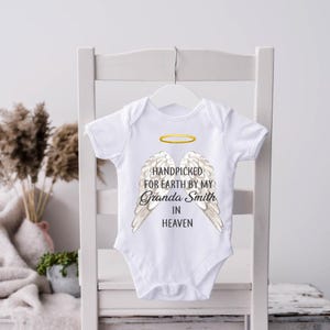 Memorial Baby Gift, Handpicked for Earth By Grandma In Heaven, Guardian Angel Gift, Grandmother, Grandfather, Brother, Sister, Aunt, Uncle