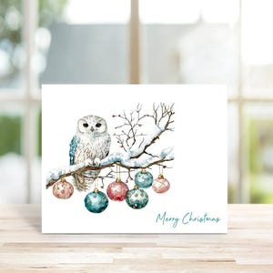Cartes de Noël, Chouettes, Cartes de vœux, Jeu de cartes de Noël, Arbres, Neige, Cartes de Noël Chouettes, Fait main, Amateurs de chouettes, Bohème, Aquarelle