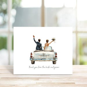 Cartes de remerciement pour mariage, Bohème, Voiture de mariage, Jeunes mariés, Cartes de remerciement pour mariage, Shower de bébé, Aquarelle, Mariée, Marié