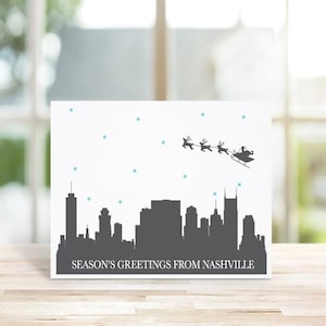 Christmas Cards, Holiday Cards, Santa, Nashville, Skyline, City, Silhouettes, Reindeer, Tennessee, Handmade, Christmas Card Set
