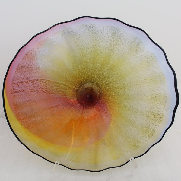Hermoso vidrio soplado a mano Arte plata Foil Wall Platter Bowl 2121 rainbow ONEIL SEGUNDO