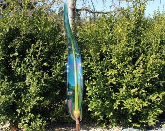 Hand Blown Glass Garden Leaf Art Outdoor Sculpture Decor 3576 jade iridescent Oneil