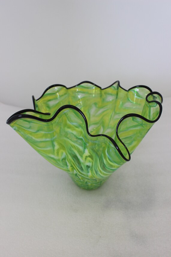 Hand Blown Glass Art Vase Bowl Oneil 9153 Lime Green Etsy