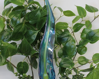 Hand Blown Glass Garden Leaf Art Outdoor Sculpture Decor 2307 aqua iridescent Oneil