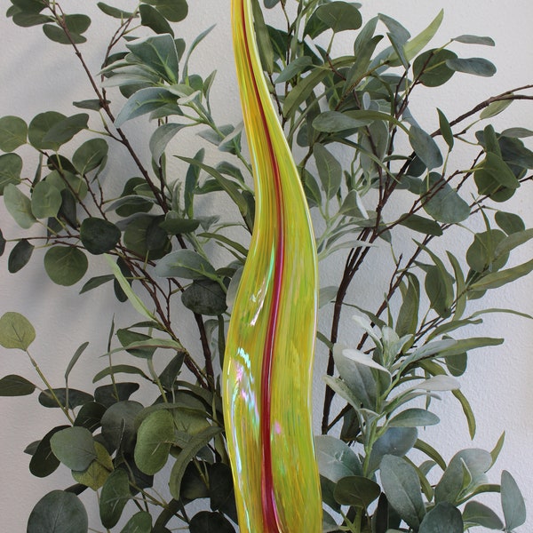 Hand Blown Glass Garden Leaf Art Outdoor Sculpture Decor 2352 yellow Oneil