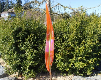 Hand Blown Glass Garden Leaf Art Outdoor Sculpture Decor 3582 orange iridescent Oneil