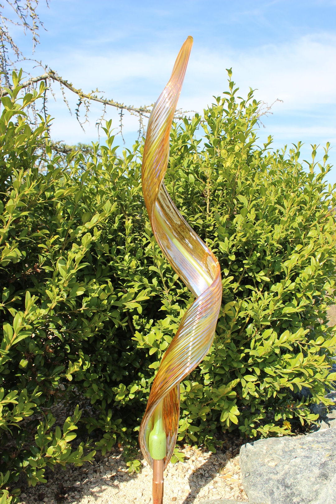 Hand Blown Glass Garden Leaf Art Outdoor Sculpture Decor 3479 Gold