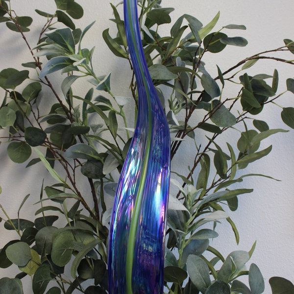 Hand Blown Glass Garden Leaf Art Outdoor Sculpture Decor 2342 cobalt blue Oneil