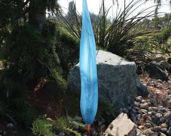 Hand Blown Glass Garden Leaf Art Outdoor Sculpture Decor 3388 blue opaque Oneil