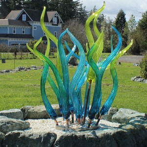 Yard art glass garden art Hand Blown Glass art crystal Outdoor Sculpture garden Decor 16 pc set Aqua blue, aqua lime, lime 3613  Oneil