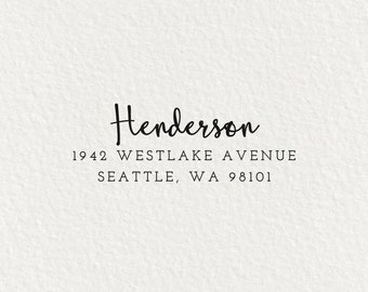 Modern Address Stamp, Calligraphy Personalized Return Address, Housewarming, Self Inking or Wood Stamp | #55