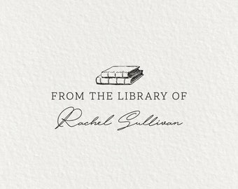 Library Stamp, Book Stamp, Self Inking Stamp, Gifts for Book Lovers, From the Library of, Custom Bookplate, Wood Stamp | #23D