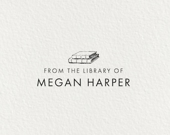 Library Stamp, Book Stamp, Self Inking Stamp, Gifts for Book Lovers, From the Library of, Custom Modern Bookplate, Wood Stamp | #23C