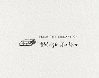 Library Stamp, Book Stamp, Gifts for Book Lovers, From the Library of, Ex Libris Stamp, Self Inking Stamp, Wood Stamp | #07