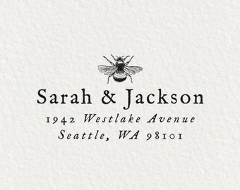 Bee Address Stamp, Return Address Stamp Self Inking, Custom Address Stamp, Personalized Address Stamp, Wood Stamp, Rustic Stamp | #130