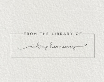Library Stamp, Book Stamp - Style #04, Self Inking Stamp, Gifts for Book Lovers, From the Library of, Ex Libris Stamp, Wood Stamp
