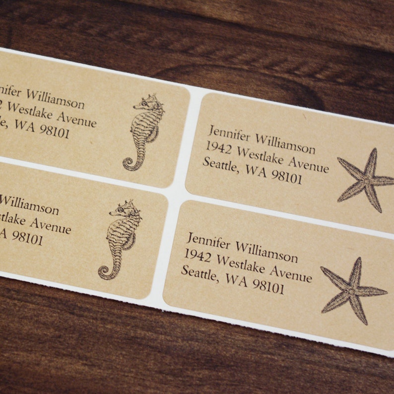 Rustic Wedding Beach Wedding Sea Shell Starfish Seahorse Under the Sea Address Labels Custom Return Address Labels