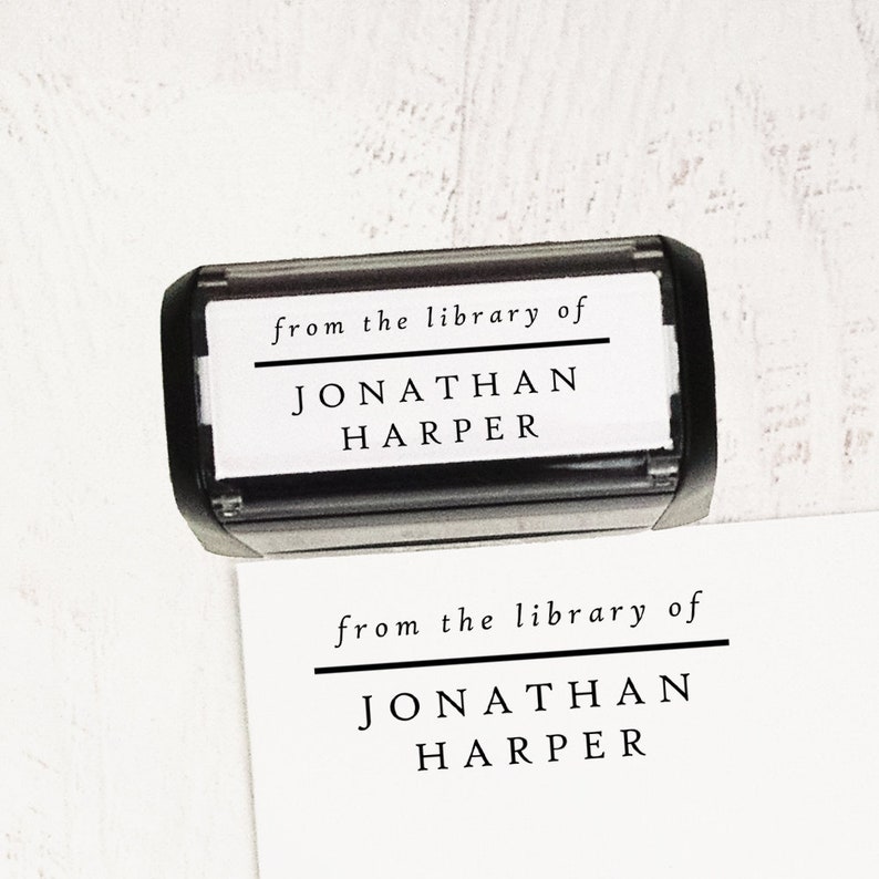 Library Stamp, Book Stamp Style 09, Self Inking Stamp, Gifts for Book Lovers, From the Library of, Ex Libris Stamp, Wood Stamp zdjęcie 6