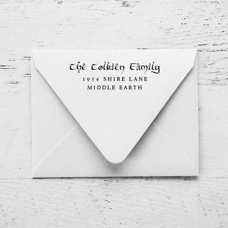 Return Address Stamp, Self Inking Address Stamp, Gift for Tolkien Fans, Custom Wood Stamp, Personalized Stamp, Family Stamp 125 image 1