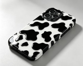Faux 3D Cow Print Phone Case, Western Animal Print Cover (MagSafe Compatible)