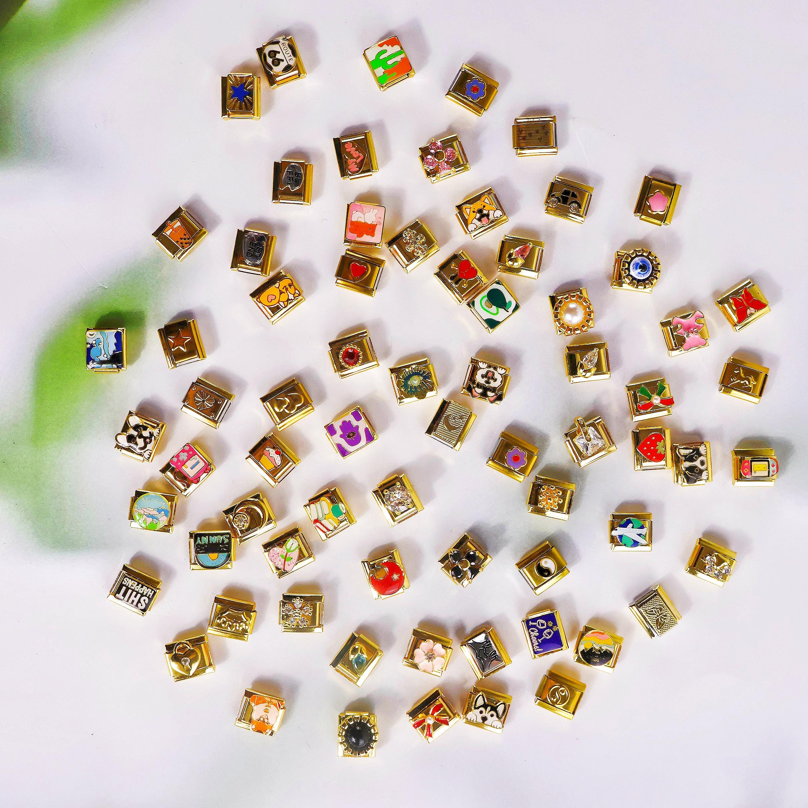 130 Assorted Italian Enamel Charms – 9mm, Stainless Steel, Wholesale Mix – Animals, Love, Beach, Birds