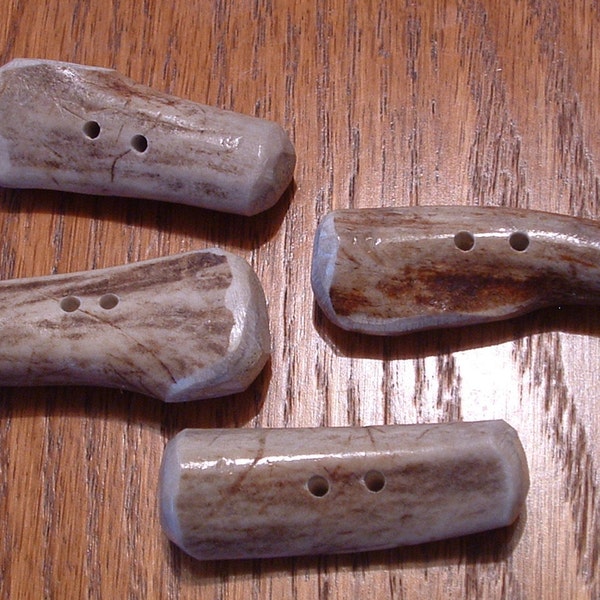 Handmade Naturally Shedded Black tail Deer Antler Toggle Buttons- Set of 4: 2 inches long by 3/4 inch diameter