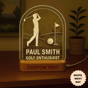 Personalized Golf Player LED Night Light: Custom Engraved Gift