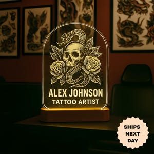Custom Tattoo Artist LED Night Light: Personalized Tattoo Studio Decor