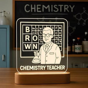 Personalized Chemistry Teacher Night Light, Custom LED Lamp for Chemistry Teachers and Chemical Engineers, Chemistry Grad,Teacher Retirement