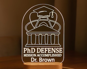 Luz nocturna personalizada para defensa de doctorado, lámpara LED personalizada para doctorandos, regalo de tesis doctoral, regalo de graduación de doctorado, regalo para nuevos médicos.