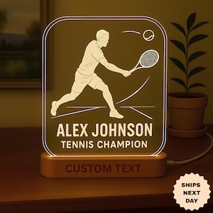 Tennis Player Custom Night Light, Personalized LED Lamp for Tennis Players, Tennis Coach, Tennis Fans, Tennis Team Gift, Tennis Lover