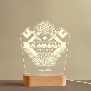Personalized Tattoo Studio LED Night Light: Custom Tattooist Gift