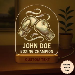 Personalized Boxing LED Night Light: Engraved Gift for Boxers
