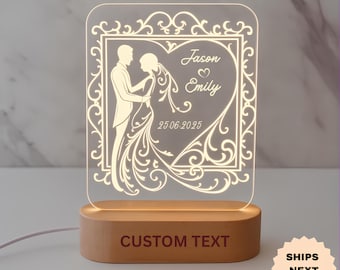 Luz noturna personalizada para casais - presente personalizado para recém-casados, aniversário de casamento, presente de noivado, presente romântico para casais