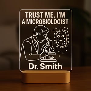 Personalized Microbiologist Night Light, Custom LED Lamp, Microbiology Gift, Microbiology Student gift, Science Gift, Laboratoty Decor
