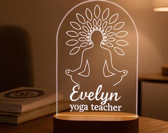 Gepersonaliseerde yogaleraar nachtlampje - aangepaste ledlamp voor yogaliefhebbers en -instructeurs, uniek meditatiecadeau, yogaruimte en studiodecor