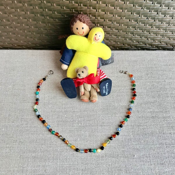 Child's precious multi-agate beaded necklace. Knotted safely with silk thread, to be worn in sweetness and joy.