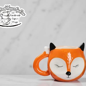 Taza de cerámica con dibujo de zorro / Taza con un lindo animal dibujado a mano / Vaso divertido para el desayuno infantil / Vaso para café, leche y té / Idea de regalo original para el hogar