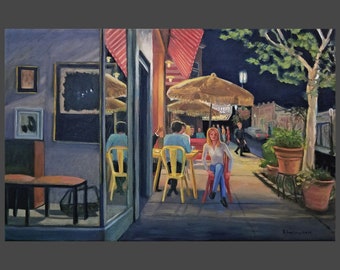 Tarrytown: Main Street Night Scene with Mint Cafe (giclee print)