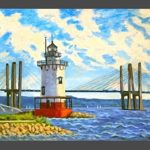 Sleepy Hollow Tarrytown Lighthouse and New Bridge Giclee Print